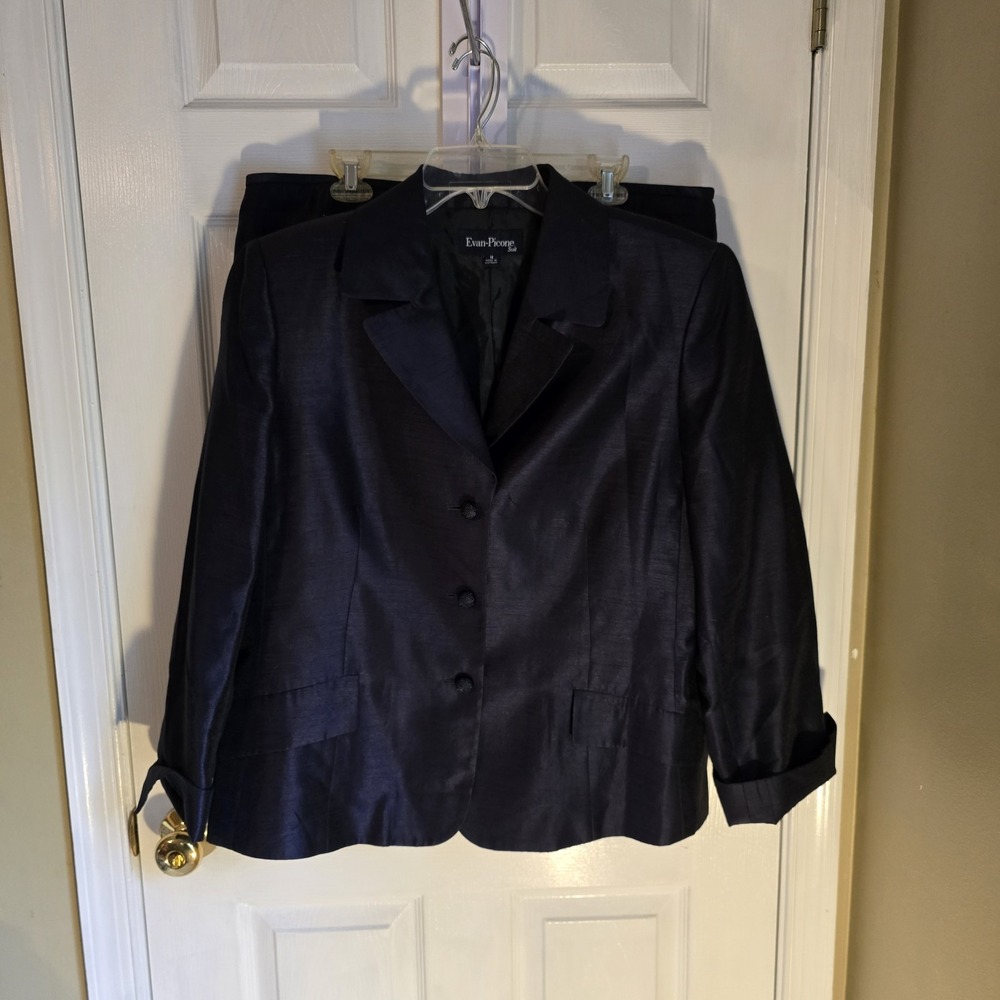 Evan-Picone Suit Womens 18 Navy Blue 2 Piece Blazer and Skirt Set Professional